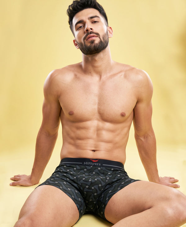 Hiflyers Men'S Micro Modal Spandex Trunk|Anti-Bacterial Odour-Free Fabric|Regular Fit|Ultra Soft Breathable Printed Innerwear|Black