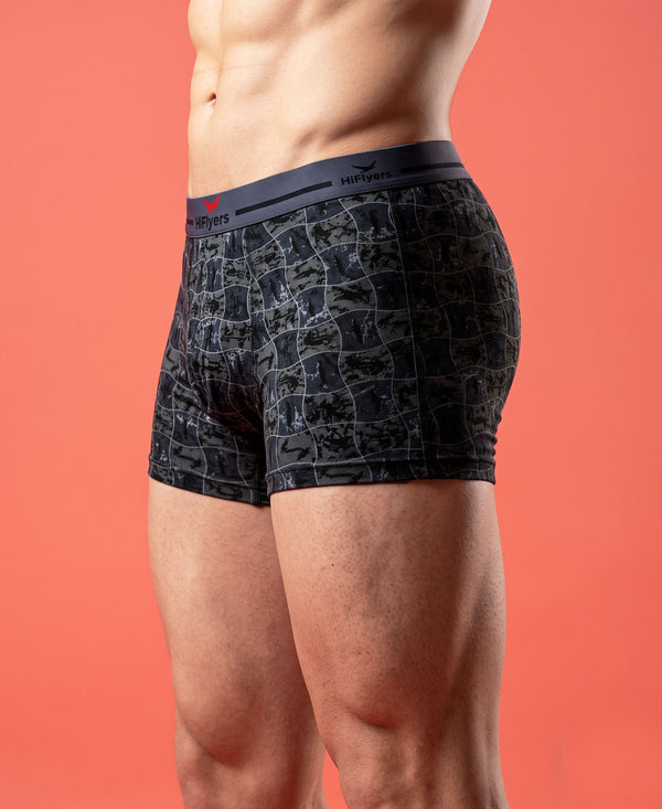 Hiflyers Men'S Micro Modal Spandex Trunk|Anti-Bacterial Odour-Free Fabric|Regular Fit|Ultra Soft Breathable Printed Innerwear|Grey