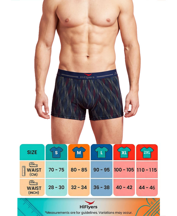 Hiflyers Men'S Micro Modal Spandex Trunk|Anti-Bacterial Odour-Free Fabric|Regular Fit|Ultra Soft Breathable Printed Innerwear|Pack Of 2|Maroon,Navy