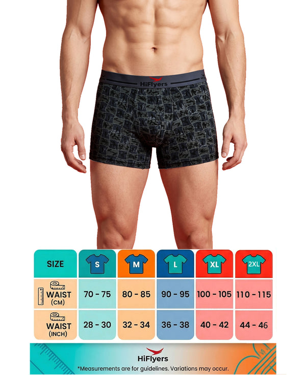 Hiflyers Men'S Micro Modal Spandex Trunk|Anti-Bacterial Odour-Free Fabric|Regular Fit|Ultra Soft Breathable Printed Innerwear|Pack Of 3|Navy,Maroon,Grey