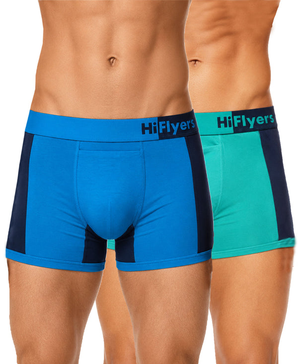 Hiflyers Men'S Micro Modal Spandex Sports Trunk|Anti-Bacterial Odour-Free Fabric|Regular Fit|Ultra Soft Breathable Premium Innerwear|Pack Of 2|Blue,Teal