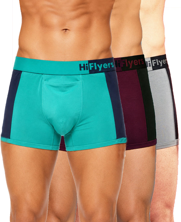 Hiflyers Men'S Micro Modal Spandex Sports Trunk|Anti-Bacterial Odour-Free Fabric|Regular Fit|Ultra Soft Breathable Premium Innerwear|Pack Of 3|Teal,Onion,Grey