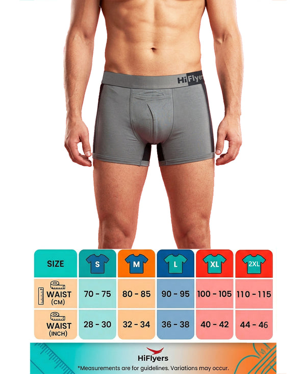 Hiflyers Men'S Micro Modal Spandex Sports Trunk|Anti-Bacterial Odour-Free Fabric|Regular Fit|Ultra Soft Breathable Premium Innerwear|Pack Of 2|Blue,Grey