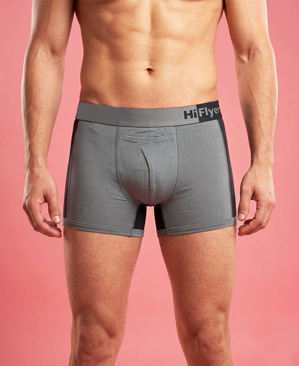 Hiflyers Men'S Micro Modal Spandex Sports Trunk|Anti-Bacterial Odour-Free Fabric|Regular Fit|Ultra Soft Breathable Premium Innerwear|Grey