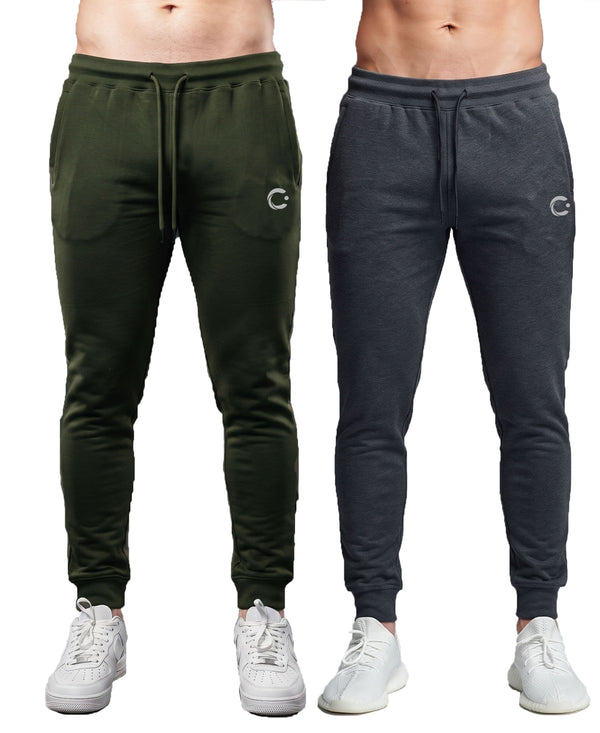T.T. Men Cotton Rich Jogger Track Pant |Regular Fit| Side Zipper Pocket|Ideal For Gym, Running, Lounge & Casual Wear Pack Of 2-Olive,Anthra