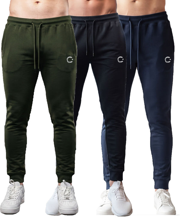T.T. Men Cotton Rich Jogger Track Pant |Regular Fit| Side Zipper Pocket|Ideal For Gym, Running, Lounge & Casual Wear Pack Of 3-Black,Navy,Olive