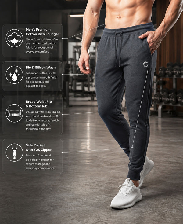 T.T. Men Cotton Rich Jogger Track Pant |Regular Fit| Side Zipper Pocket|Ideal For Gym, Running, Lounge & Casual Wear -Anthra