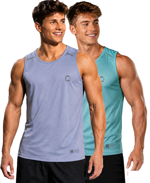 T.T. Men Dri-Fit Polyester Fooball-Knit Fabric| Round Neck | Sleeveless | Sweat-Wicking Gym & Active Wear Tees|Pack Of 2|Light Purple,Sky Blue