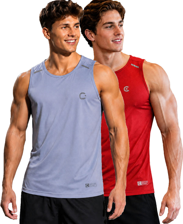 T.T. Men Dri-Fit Polyester Fooball-Knit Fabric| Round Neck | Sleeveless | Sweat-Wicking Gym & Active Wear Tees|Pack Of 2|Light Purple,Red
