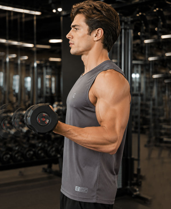 T.T. Men Dri-Fit Polyester Fooball-Knit Fabric| Round Neck | Sleeveless | Sweat-Wicking Gym & Active Wear Tees|Pack Of 2|Light Green,Light Grey