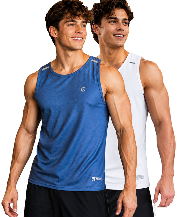 T.T. Men Dri-Fit Polyester Fooball-Knit Fabric| Round Neck | Sleeveless | Sweat-Wicking Gym & Active Wear Tees|Pack Of 2|Light Blue,White