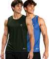 T.T. Men Dri-Fit Polyester Fooball-Knit Fabric| Round Neck | Sleeveless | Sweat-Wicking Gym & Active Wear Tees|Pack Of 2|Dark Green,Light Blue
