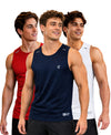 T.T. Men Dri-Fit Polyester Fooball-Knit Fabric| Round Neck | Sleeveless | Sweat-Wicking Gym & Active Wear Tees|Pack Of 3|Red,Navy,White