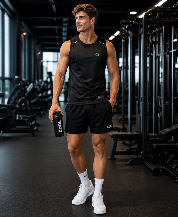 T.T. Men Dri-Fit Polyester Fooball-Knit Fabric| Round Neck | Sleeveless | Sweat-Wicking Gym & Active Wear Tees|Pack Of 2|Black,Light Blue