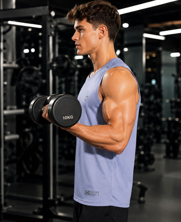 T.T. Men Dri-Fit Polyester Fooball-Knit Fabric| Round Neck | Sleeveless | Sweat-Wicking Gym & Active Wear Tees|Pack Of 2|Black,Light Purple