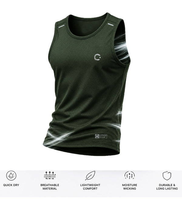 T.T. Men Dri-Fit Polyester Fooball-Knit Fabric| Round Neck | Sleeveless | Sweat-Wicking Gym & Active Wear TeesDark Green