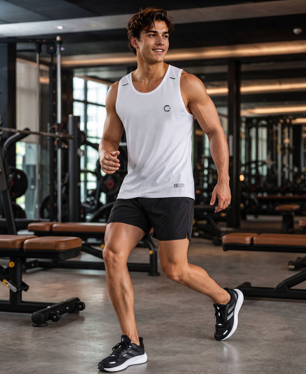 T.T. Men Dri-Fit Polyester Fooball-Knit Fabric| Round Neck | Sleeveless | Sweat-Wicking Gym & Active Wear TeesWhite