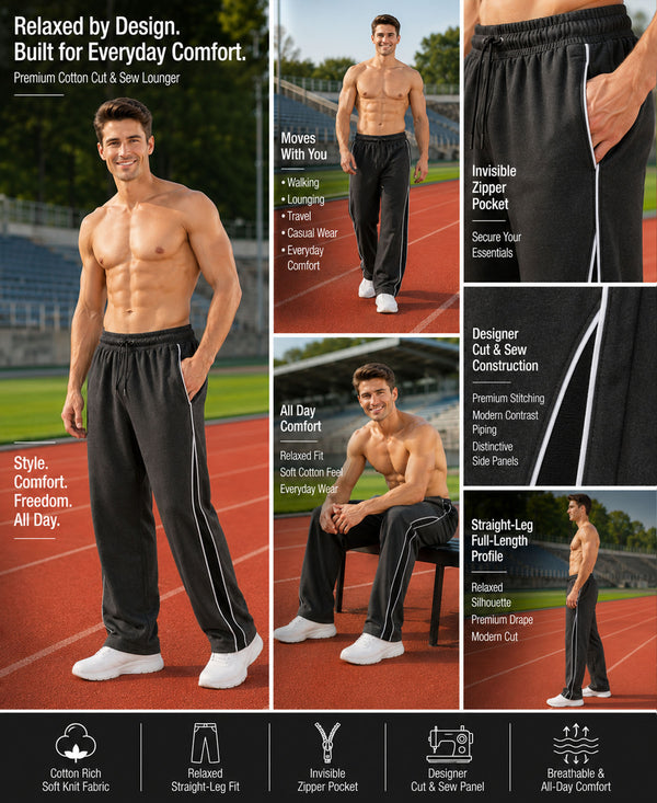 T.T. Men Premium Cotton Cut & Sew Track Pant |Straight Fit| Side Zipper Pocket|Ideal For Gym, Running, Lounge & Casual Wear Pack Of 2-Grey Melange,Anthra