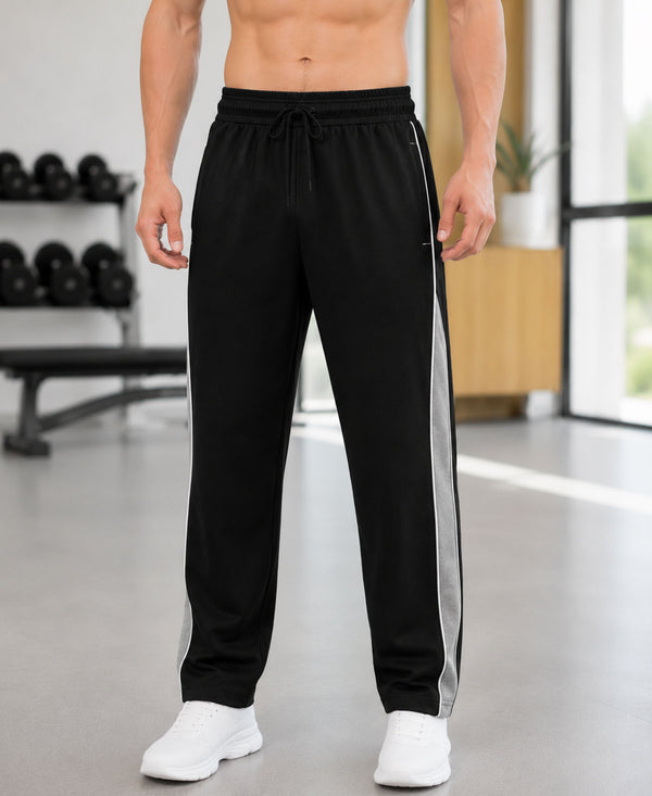 T.T. Men Premium Cotton Cut & Sew Track Pant |Straight Fit| Side Zipper Pocket|Ideal For Gym, Running, Lounge & Casual Wear -Black