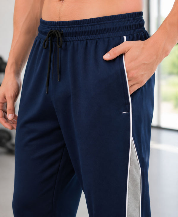 T.T. Men Premium Cotton Cut & Sew Track Pant |Straight Fit| Side Zipper Pocket|Ideal For Gym, Running, Lounge & Casual Wear -Navy