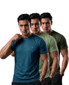 T.T. Men Dri-Fit Polyester Dot- Knit Fabric| Round Neck | Half Sleeve | Sweat-Wicking Gym & Active Wear Tees Pack Of 3 Teal,Light Green,Olive