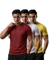 T.T. Men Dri-Fit Polyester Dot- Knit Fabric| Round Neck | Half Sleeve | Sweat-Wicking Gym & Active Wear Tees Pack Of 3 Maroon,White,Yellow