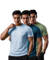 T.T. Men Dri-Fit Polyester Dot- Knit Fabric| Round Neck | Half Sleeve | Sweat-Wicking Gym & Active Wear Tees Pack Of 3 Light Blue,Teal,Light Green