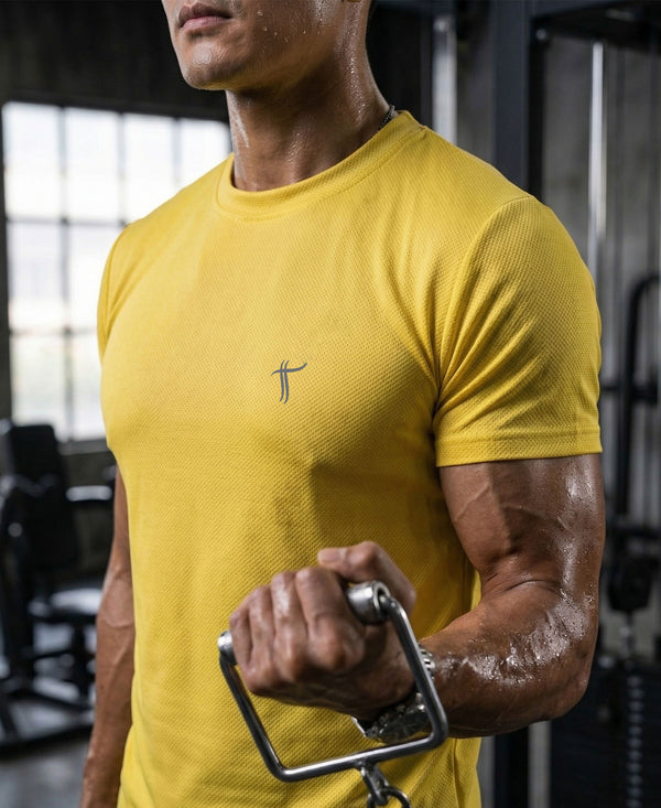 T.T. Men Dri-Fit Polyester Dot- Knit Fabric| Round Neck | Half Sleeve | Sweat-Wicking Gym & Active Wear Tees Pack Of 3 Green,Light Grey,Yellow