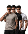 T.T. Men Dri-Fit Polyester Dot- Knit Fabric| Round Neck | Half Sleeve | Sweat-Wicking Gym & Active Wear Tees Pack Of 3 Light Grey,Black,White