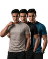 T.T. Men Dri-Fit Polyester Dot- Knit Fabric| Round Neck | Half Sleeve | Sweat-Wicking Gym & Active Wear Tees Pack Of 3 Light Grey,Black,Teal