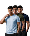 T.T. Men Dri-Fit Polyester Dot- Knit Fabric| Round Neck | Half Sleeve | Sweat-Wicking Gym & Active Wear Tees Pack Of 3 Light Blue,Olive,Navy