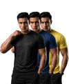 T.T. Men Dri-Fit Polyester Dot- Knit Fabric| Round Neck | Half Sleeve | Sweat-Wicking Gym & Active Wear Tees Pack Of 3 Black,Navy,Yellow