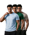 T.T. Men Dri-Fit Polyester Dot- Knit Fabric| Round Neck | Half Sleeve | Sweat-Wicking Gym & Active Wear Tees Pack Of 3 Light Blue,Green,Light Grey