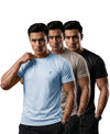 T.T. Men Dri-Fit Polyester Dot- Knit Fabric| Round Neck | Half Sleeve | Sweat-Wicking Gym & Active Wear Tees Pack Of 3 Light Blue,Light Grey,Black