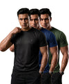 T.T. Men Dri-Fit Polyester Dot- Knit Fabric| Round Neck | Half Sleeve | Sweat-Wicking Gym & Active Wear Tees Pack Of 3 Black,Blue,Olive