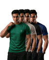 T.T. Men Dri-Fit Polyester Dot- Knit Fabric| Round Neck | Half Sleeve | Sweat-Wicking Gym & Active Wear Tees Pack Of 4 Green,Light Grey,Black,Navy