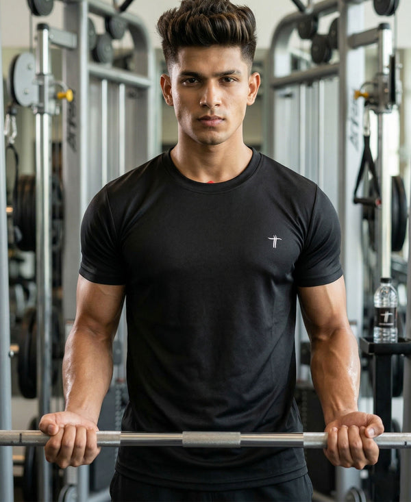 T.T. Men Dri-Fit Polyester Dot- Knit Fabric| Round Neck | Half Sleeve | Sweat-Wicking Gym & Active Wear Tees Pack Of 4 Light Grey,Black,Navy,Olive
