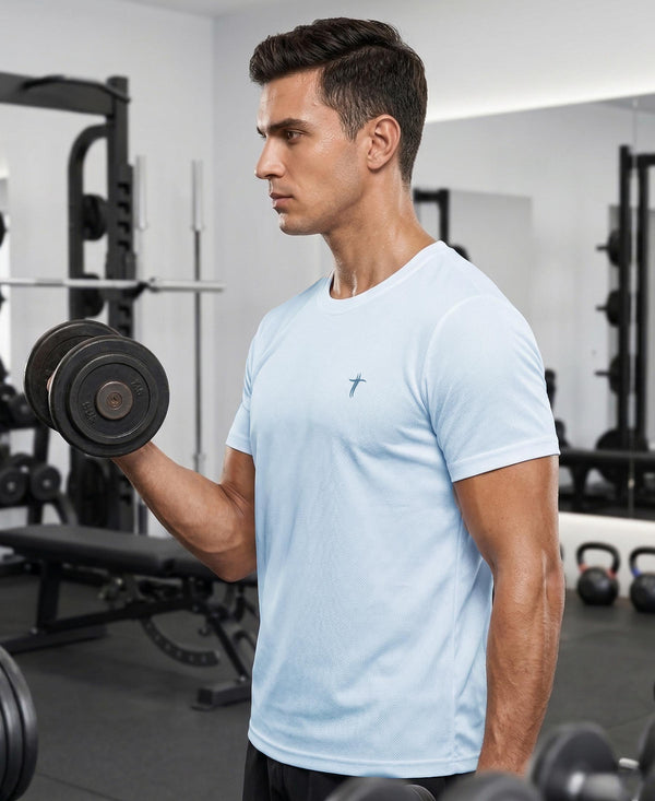 T.T. Men Dri-Fit Polyester Dot- Knit Fabric| Round Neck | Half Sleeve | Sweat-Wicking Gym & Active Wear Tees Pack Of 4 Light Blue,Green,Light Grey,Black