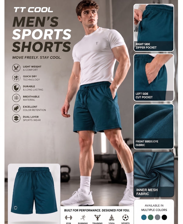 T.T. Men|Dri Fit Sports Short|Regular Fit|Side Pocket|Ideal For Gym, Sports & Daily Wear|Pack Of 3-Grey,Black,Teal