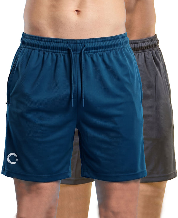 T.T. Men|Dri Fit Sports Short|Regular Fit|Side Pocket|Ideal For Gym, Sports & Daily Wear|Pack Of 2-Teal,Grey