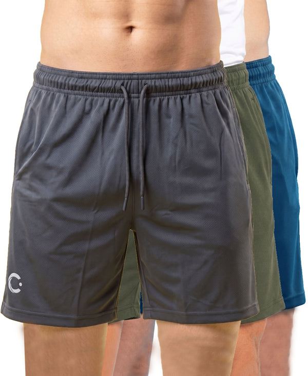 T.T. Men|Dri Fit Sports Short|Regular Fit|Side Pocket|Ideal For Gym, Sports & Daily Wear|Pack Of 3-Grey,Olive,Teal