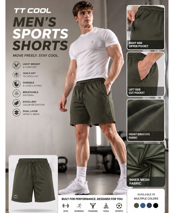 T.T. Men|Dri Fit Sports Short|Regular Fit|Side Pocket|Ideal For Gym, Sports & Daily Wear|Pack Of 2-Olive,Grey