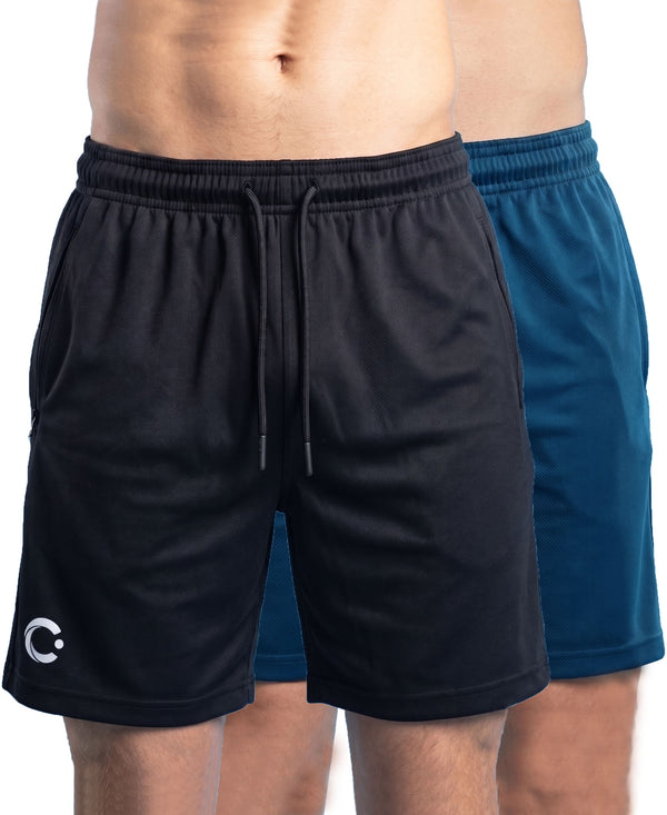 T.T. Men|Dri Fit Sports Short|Regular Fit|Side Pocket|Ideal For Gym, Sports & Daily Wear|Pack Of 2-Black,Teal