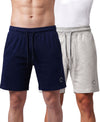 T.T. Men Regular Fit Cotton Bermuda Short With Rib Band | Side Pocket | Pack Of 2-Navy,Grey Melange
