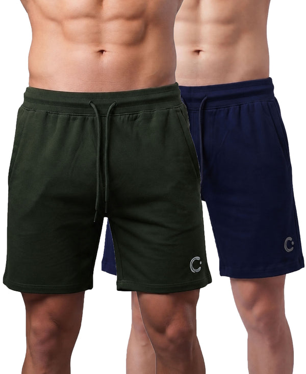 T.T. Men Regular Fit Cotton Bermuda Short With Rib Band | Side Pocket | Pack Of 2-Green,Navy