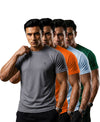 T.T. Men Dri-Fit Polyester Dot- Knit Fabric| Round Neck | Half Sleeve | Sweat-Wicking Gym & Active Wear Tees Pack Of 4 Steel Grey,Orange,Light Blue,Green