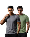 T.T. Men Dri-Fit Polyester Dot- Knit Fabric| Round Neck | Half Sleeve | Sweat-Wicking Gym & Active Wear Tees Pack Of 2 Steel Grey,Light Green