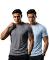 T.T. Men Dri-Fit Polyester Dot- Knit Fabric| Round Neck | Half Sleeve | Sweat-Wicking Gym & Active Wear Tees Pack Of 2 Steel Grey,Light Blue