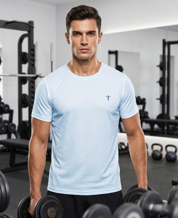 T.T. Men Dri-Fit Polyester Dot- Knit Fabric| Round Neck | Half Sleeve | Sweat-Wicking Gym & Active Wear Tees Pack Of 2 Steel Grey,Light Blue