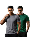 T.T. Men Dri-Fit Polyester Dot- Knit Fabric| Round Neck | Half Sleeve | Sweat-Wicking Gym & Active Wear Tees Pack Of 2 Steel Grey,Green